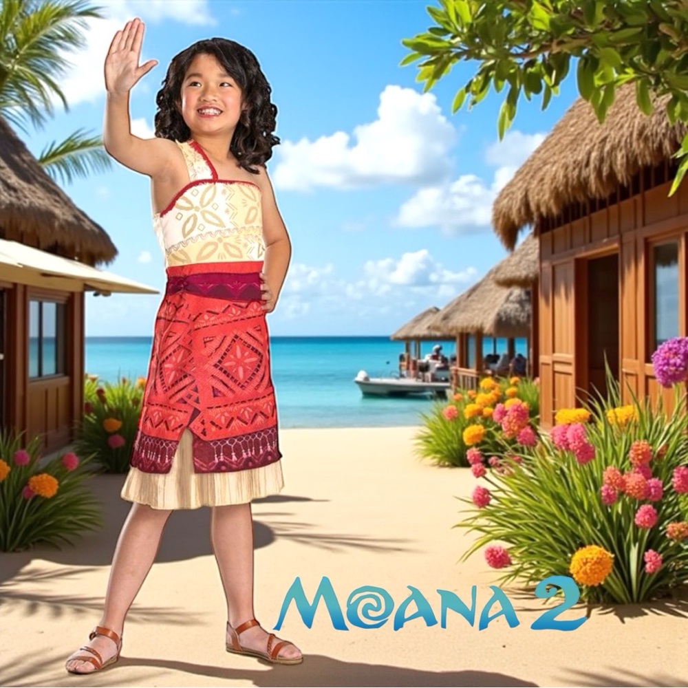 Disney Moana Girls Costume Dress One Shoulder Tribal Print Size XS (4-5)